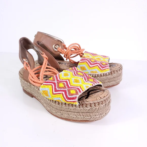 Sam Edelman Strappy Beaded Espadrilles Sandles - Picture 6 of 8